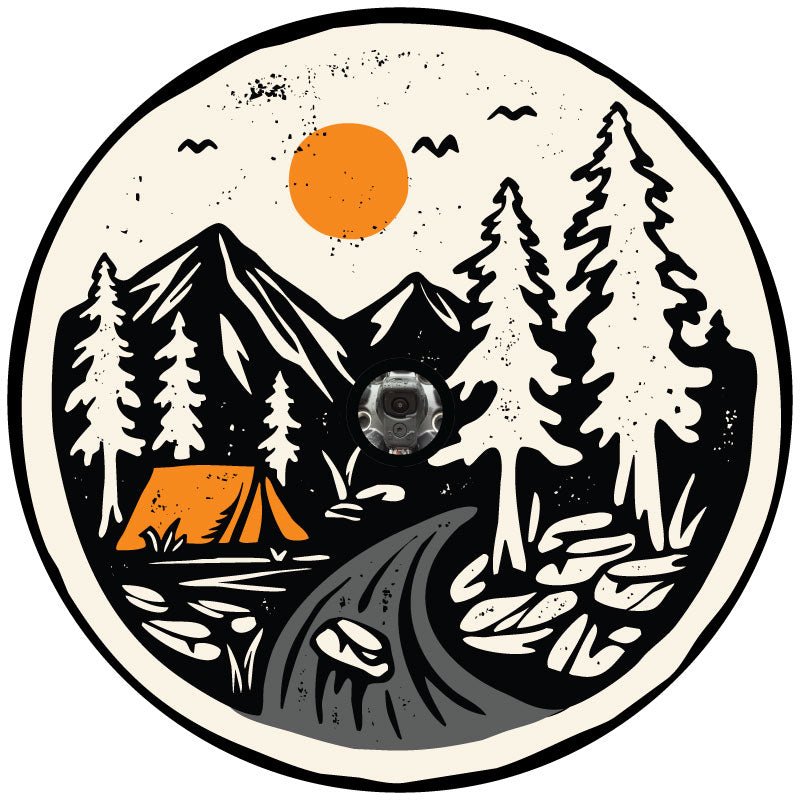 Mountain Camping On The River Vintage Bronco Spare Tire Cover - Speedlogix