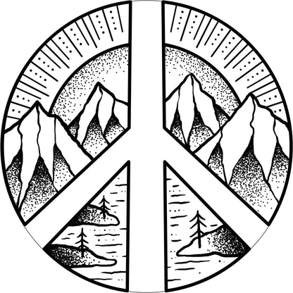 White Vinyl Mountain Peace Sign Bronco Spare Tire Cover