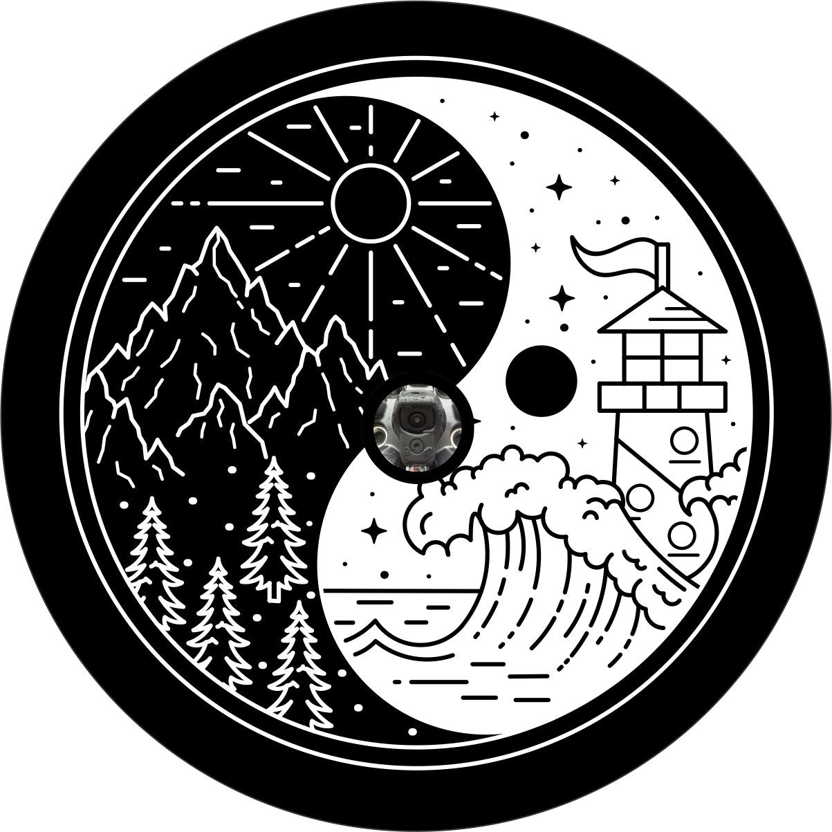 Mountains Meet Ocean Yin Yang Bronco Spare Tire Cover - Speedlogix
