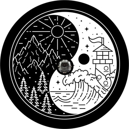 Mountains Meet Ocean Yin Yang Bronco Spare Tire Cover - Speedlogix