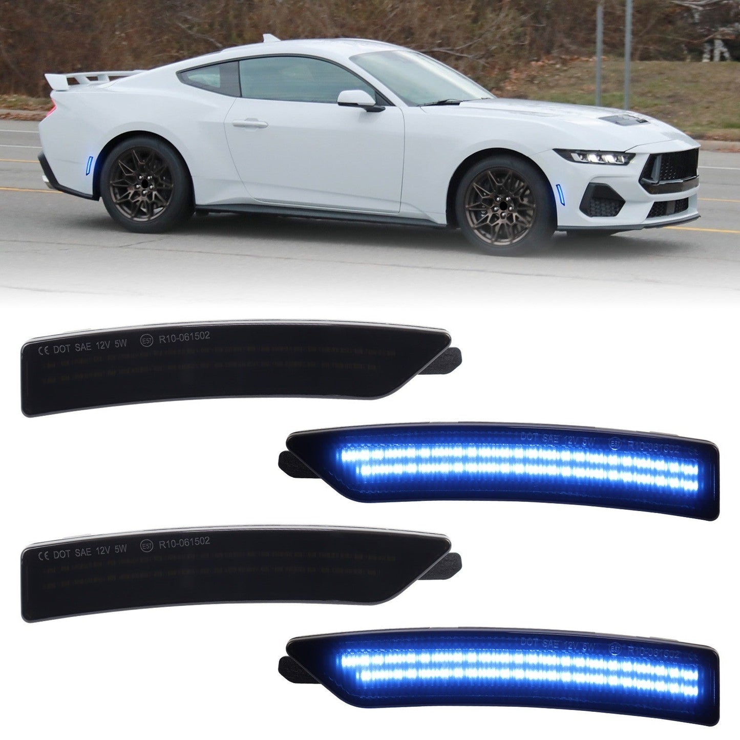 MUSTANG 24 - 26 FRONT/REAR SMOKED LED SIDE MARKERS - Speedlogix