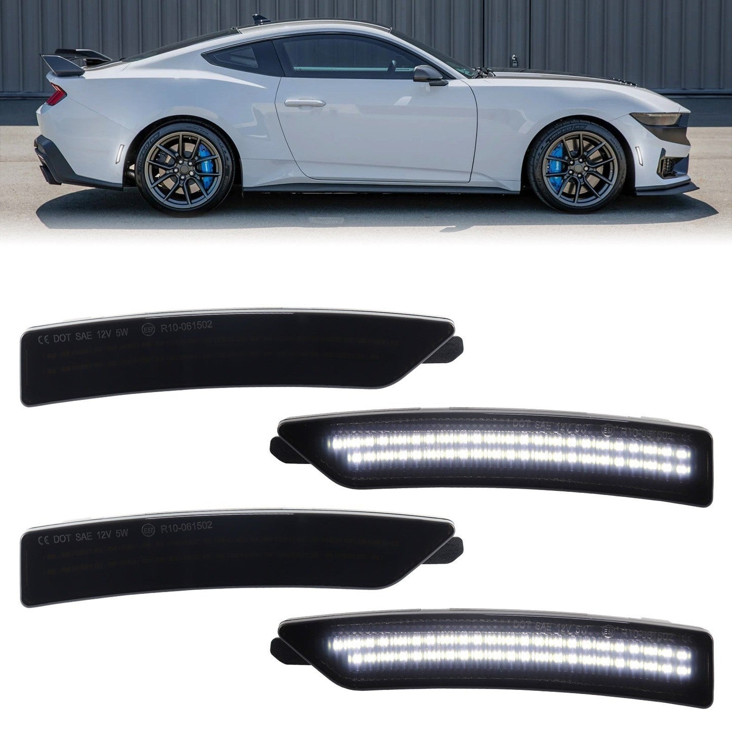 MUSTANG 24 - 26 FRONT/REAR SMOKED LED SIDE MARKERS - Speedlogix