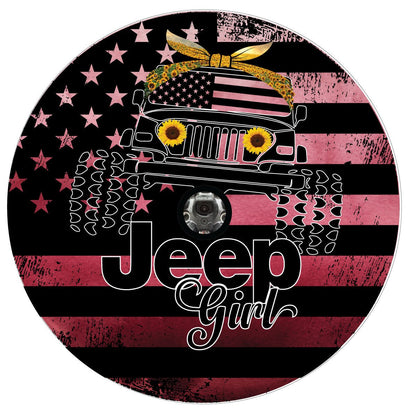 Ombre Pink Jeep Girl Sunflower & American Flag Bronco Spare Tire Cover - Speedlogix