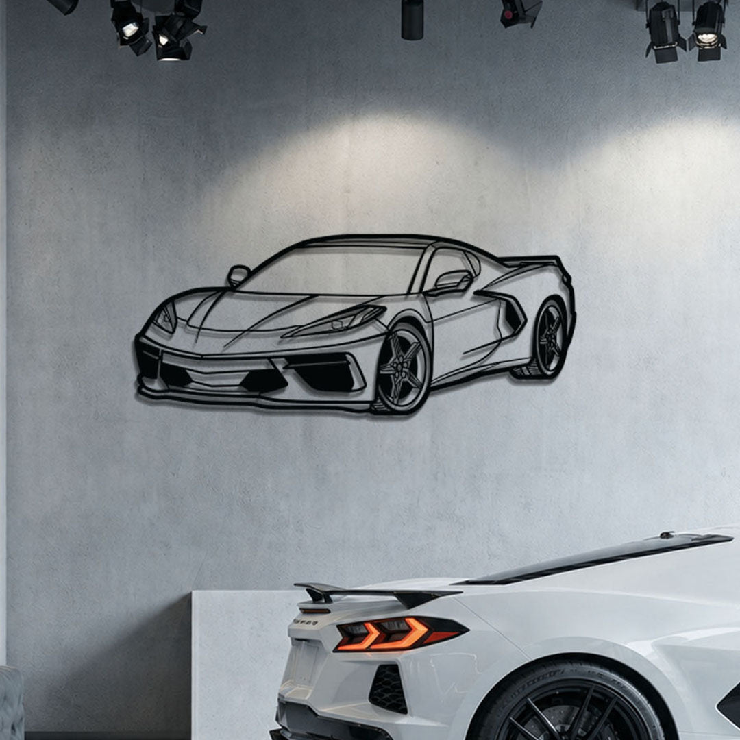 Corvette C8 Perspective Metal Car Wall Art - MT1125