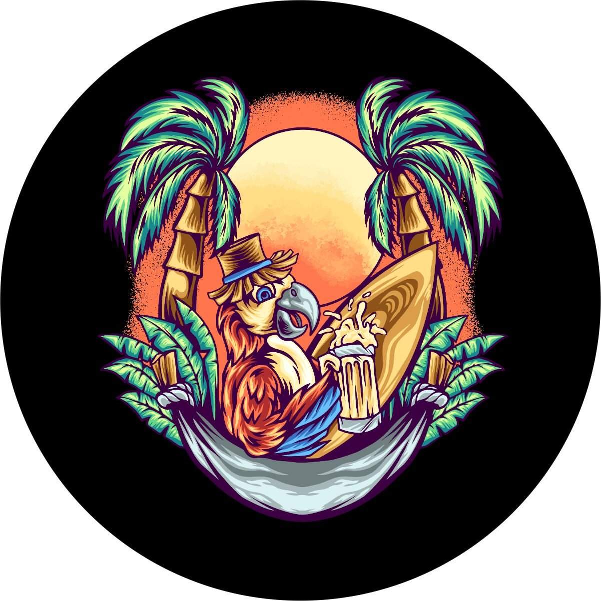 Parrot in a Hammock at Sunset Bronco Spare Tire Cover - Speedlogix