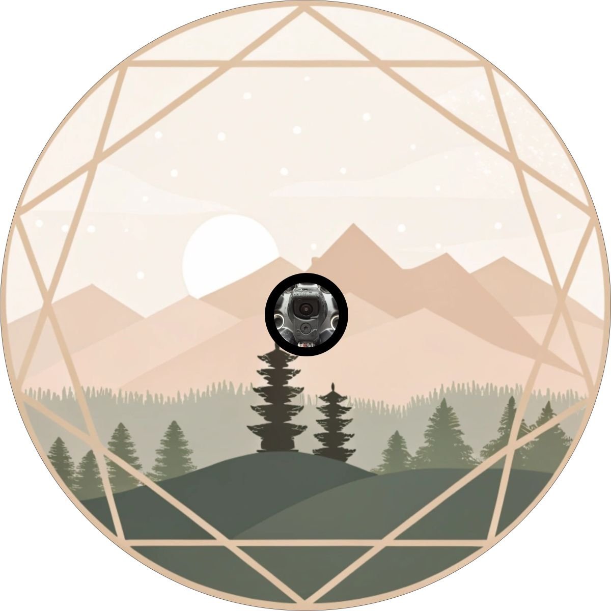 Pastel Gradient Geometric Mountain Landscape with Sun Bronco Spare Tire Cover - Speedlogix