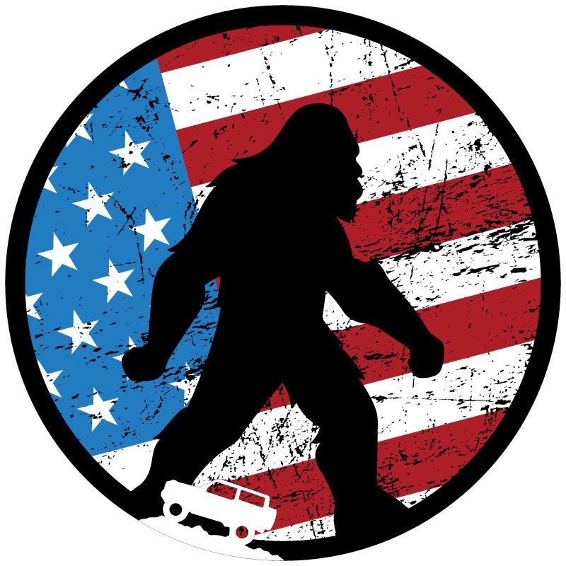 Patriotic American Flag Sasquatch Bronco Spare Tire Cover Design - Speedlogix