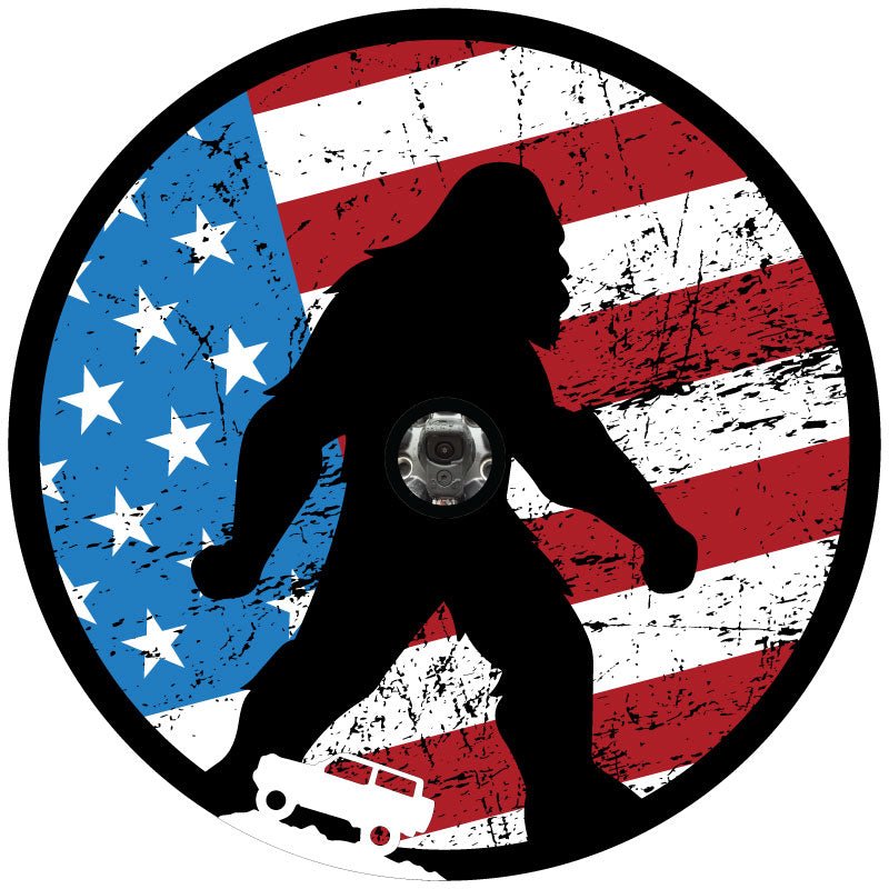 Patriotic American Flag Sasquatch Bronco Spare Tire Cover Design - Speedlogix