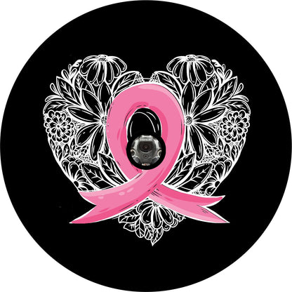 Pink Ribbon Breast Cancer + Heart Bronco Spare Tire Cover - Speedlogix