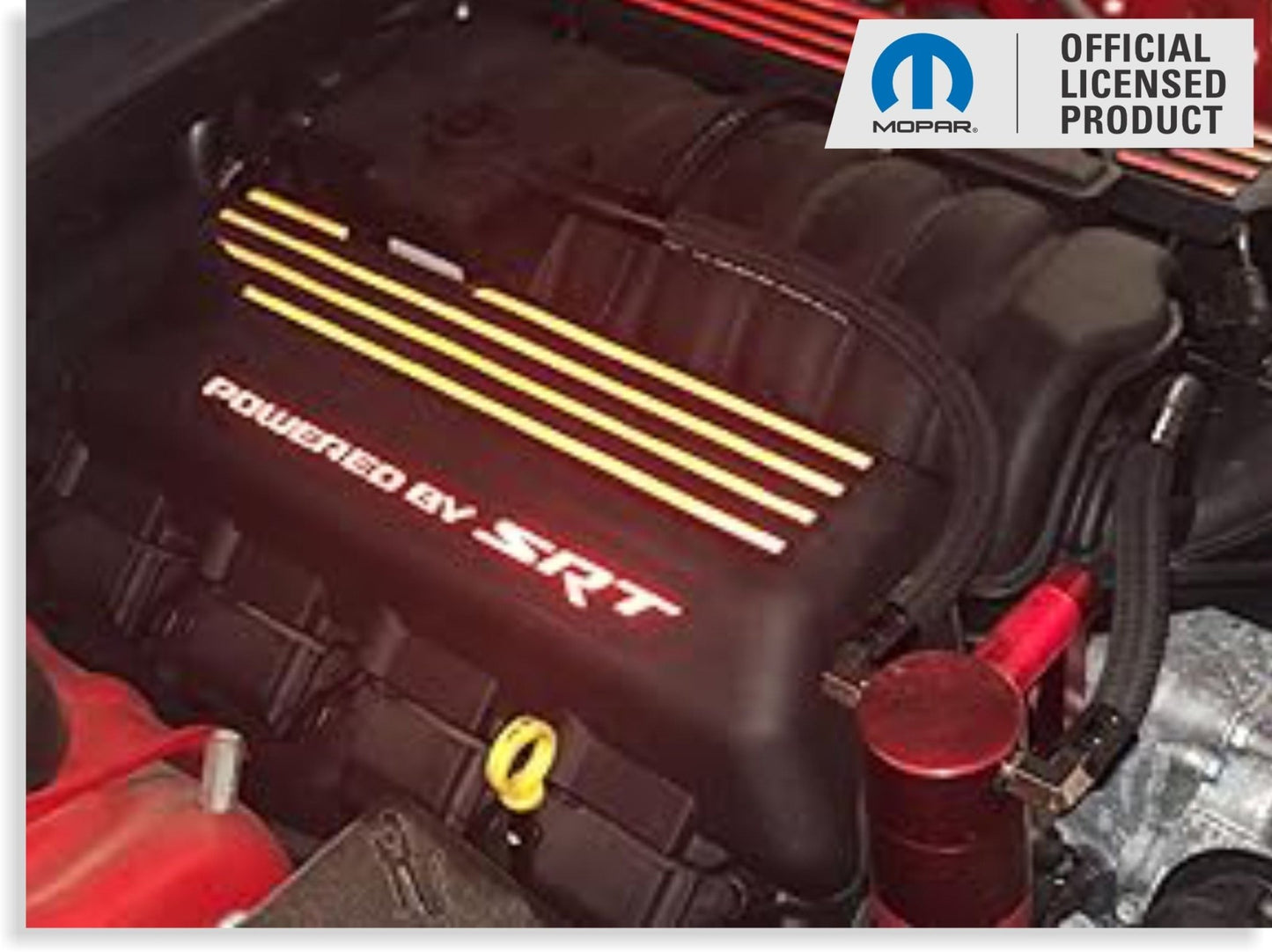 Powered by SRT Engine Cover Overlay Decals - 2015 - 2023 Challenger Scat Pack - Speedlogix