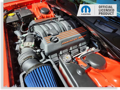 Powered by SRT Engine Cover Overlay Decals - 2015 - 2023 Challenger Scat Pack - Speedlogix