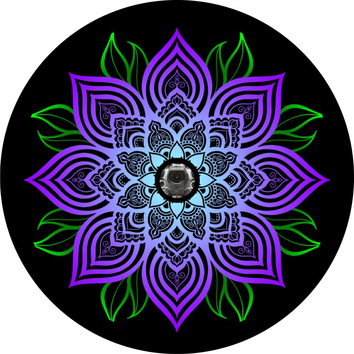 Purple Mandala Flower with Green Leaves Bronco Spare Tire Cover - Speedlogix