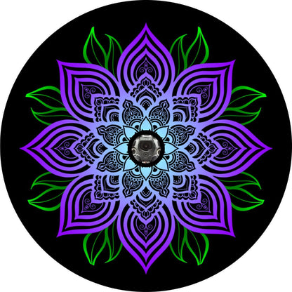 Purple Mandala Flower with Green Leaves Bronco Spare Tire Cover - Speedlogix