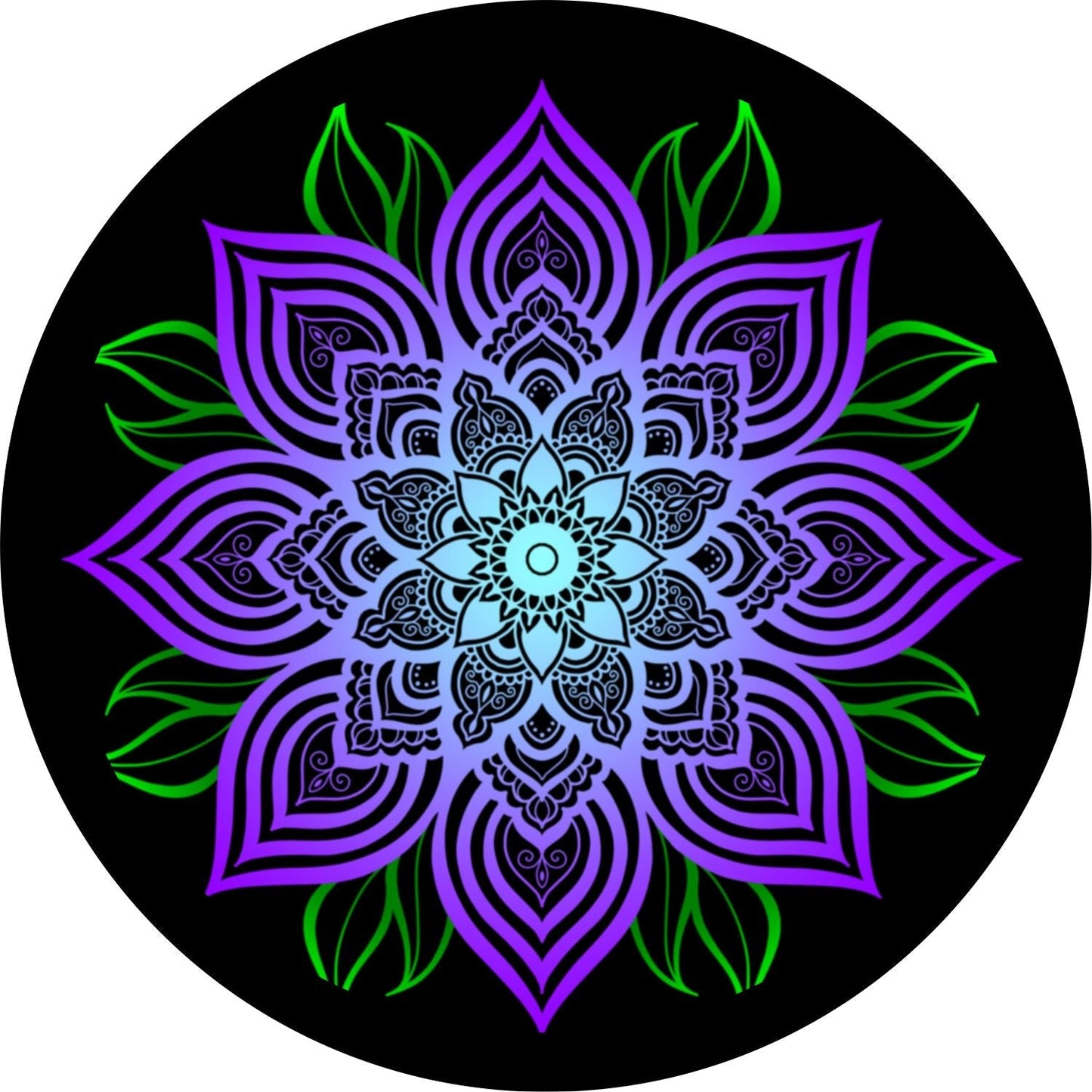 Purple Mandala Flower with Green Leaves Bronco Spare Tire Cover - Speedlogix