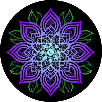 Purple Mandala Flower with Green Leaves Bronco Spare Tire Cover - Speedlogix