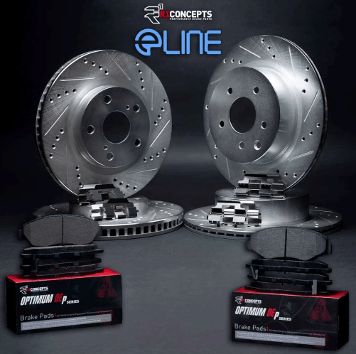 R1 Concepts Drilled/Slotted Brake Rotors + Pads 2006 - 2023 Challenger/Charger 6.1L/392/6.4L - Speedlogix