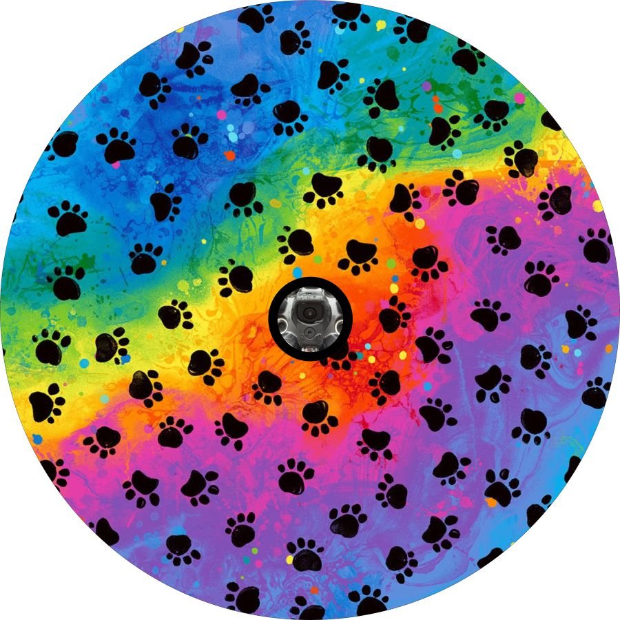 Rainbow Tie Dye With Dog Paws Bronco Spare Tire Cover - Speedlogix