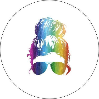 Rainbow Top Knot Messy Bun + Sunglasses Bronco Spare Tire Cover - Speedlogix