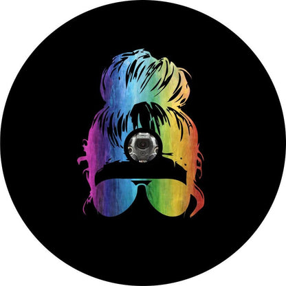 Rainbow Top Knot Messy Bun + Sunglasses Bronco Spare Tire Cover - Speedlogix