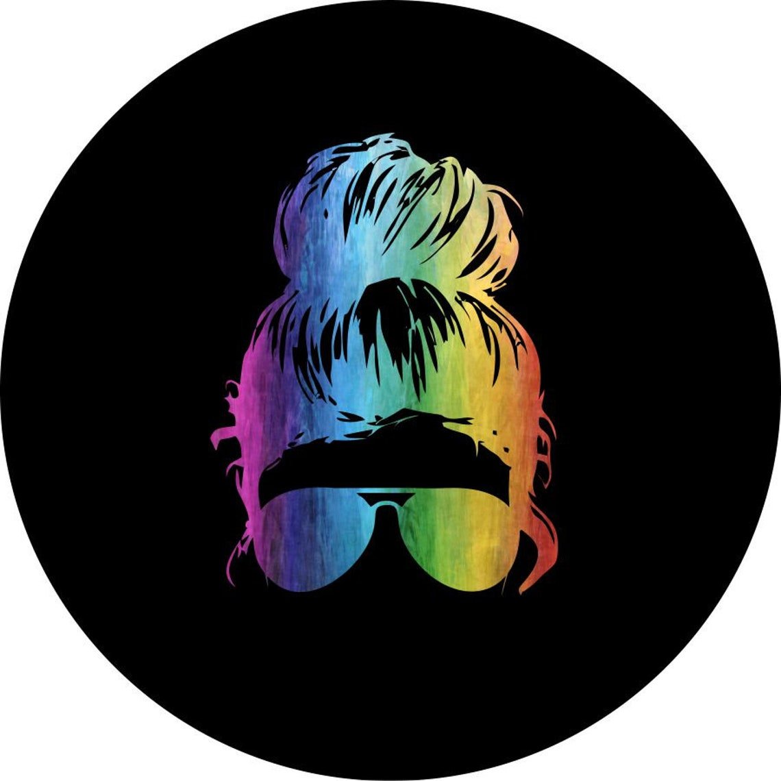 Rainbow Top Knot Messy Bun + Sunglasses Bronco Spare Tire Cover - Speedlogix