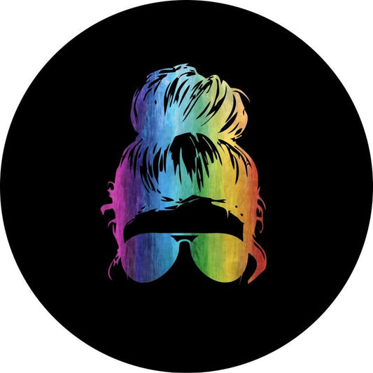 Rainbow Top Knot Messy Bun + Sunglasses Bronco Spare Tire Cover - Speedlogix