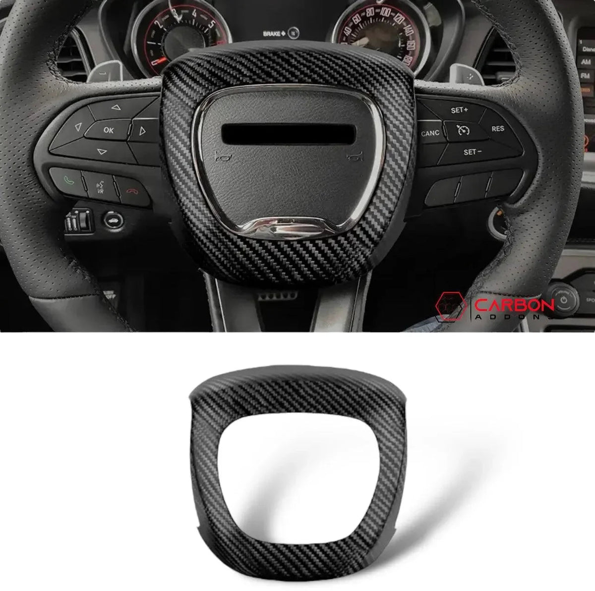 Real Carbon Fiber Steering Airbag Cover | For 2015+ Dodge Charger Challenger Durango