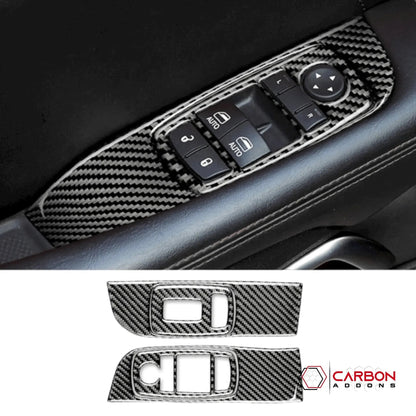 Real Carbon Fiber Window Control Trim Overlay for Dodge Challenger 2015-2023