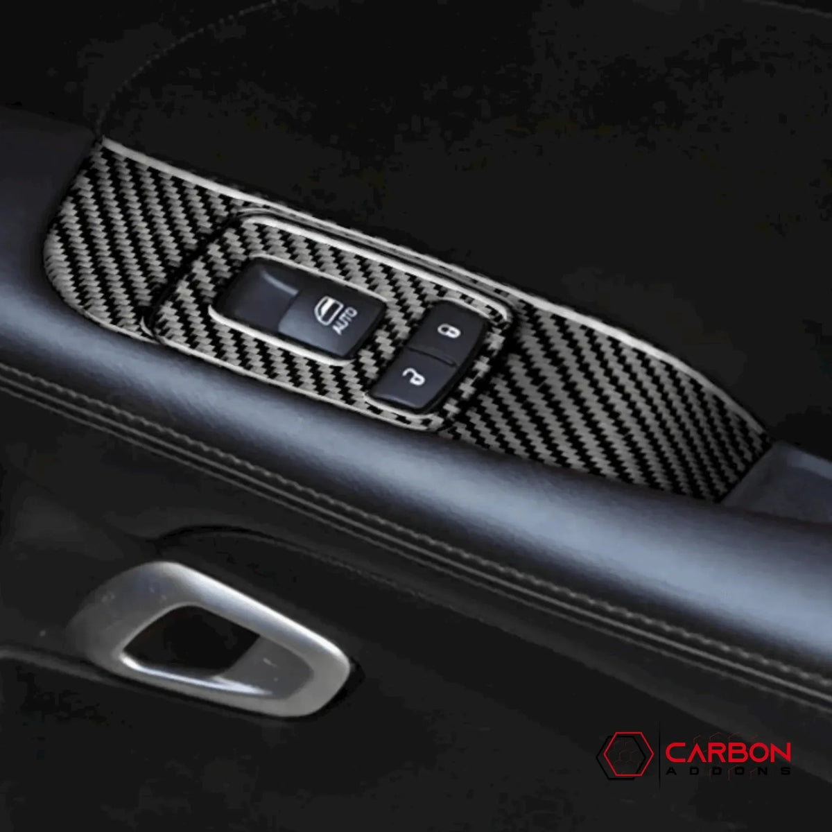 Real Carbon Fiber Window Control Trim Overlay for Dodge Challenger 2015-2023
