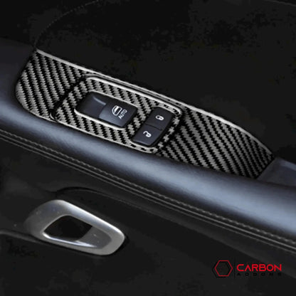 Real Carbon Fiber Window Control Trim Overlay for Dodge Challenger 2015-2023