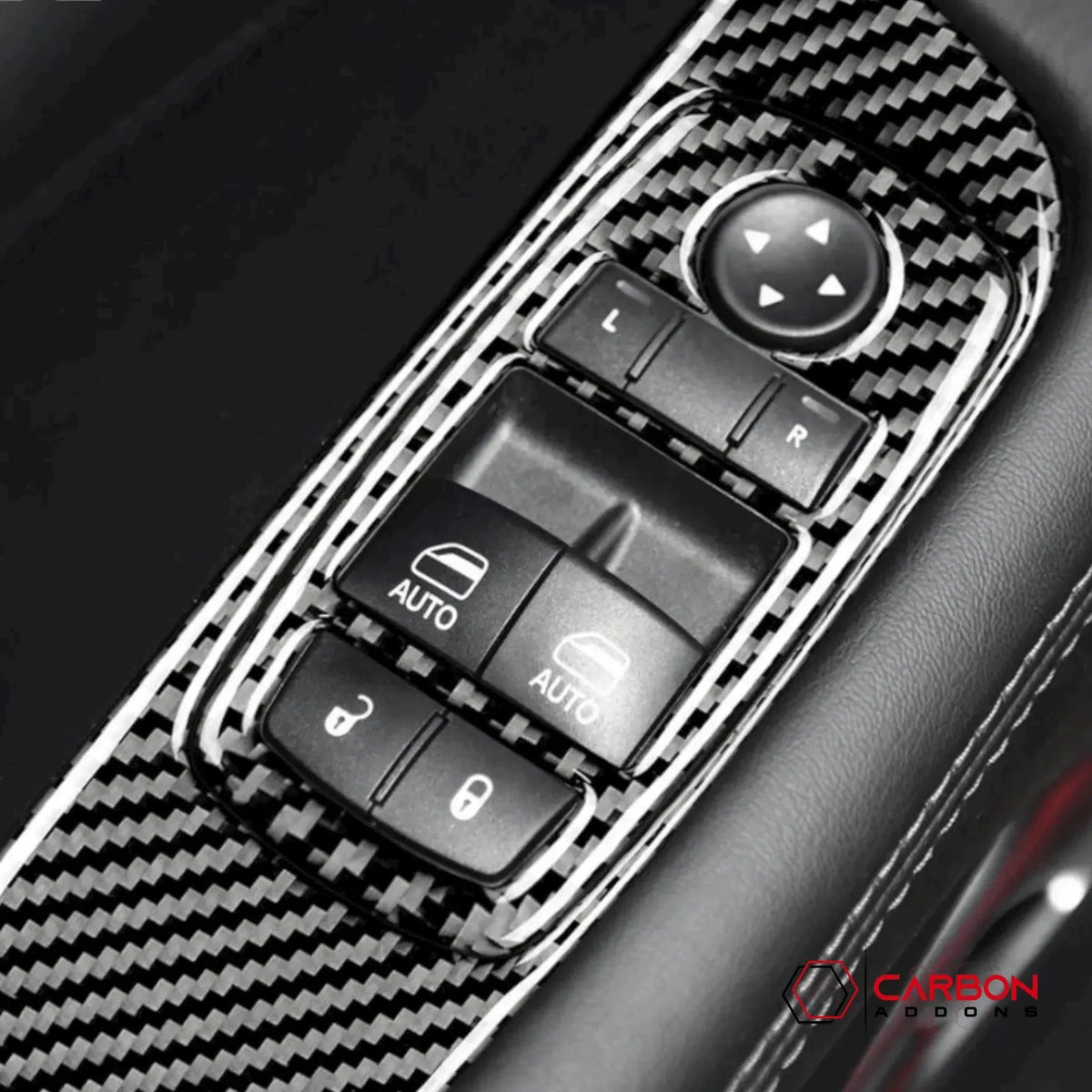 Real Carbon Fiber Window Control Trim Overlay for Dodge Challenger 2015-2023