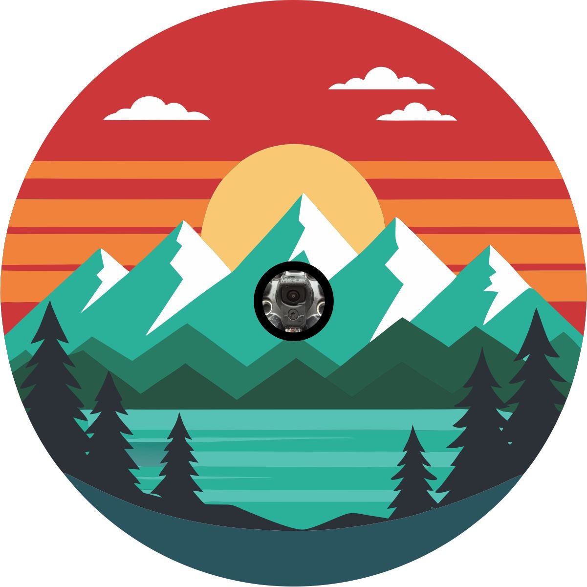 Red Sunset Delight with Mountain and a Lake Bronco Spare Tire Cover - Speedlogix