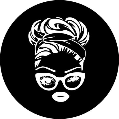 Retro 50's Messy Bun + Glasses Silhouette Bronco Spare Tire Cover - Speedlogix