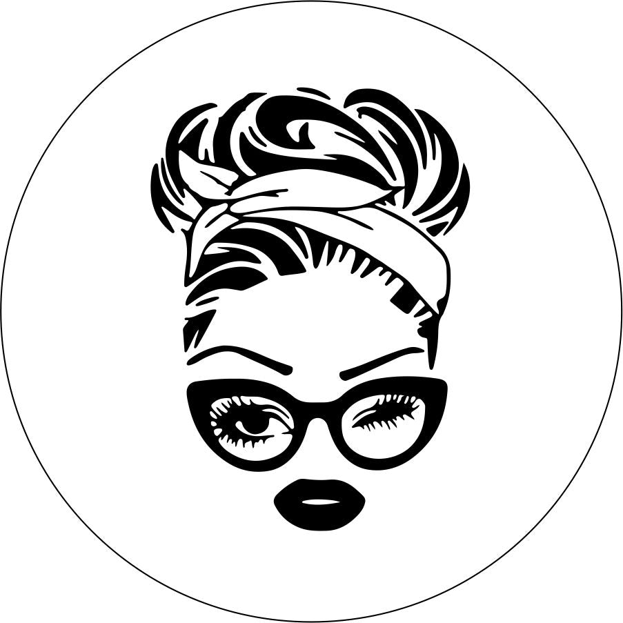 Retro 50's Messy Bun + Glasses Silhouette Bronco Spare Tire Cover - Speedlogix