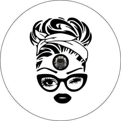 Retro 50's Messy Bun + Glasses Silhouette Bronco Spare Tire Cover - Speedlogix