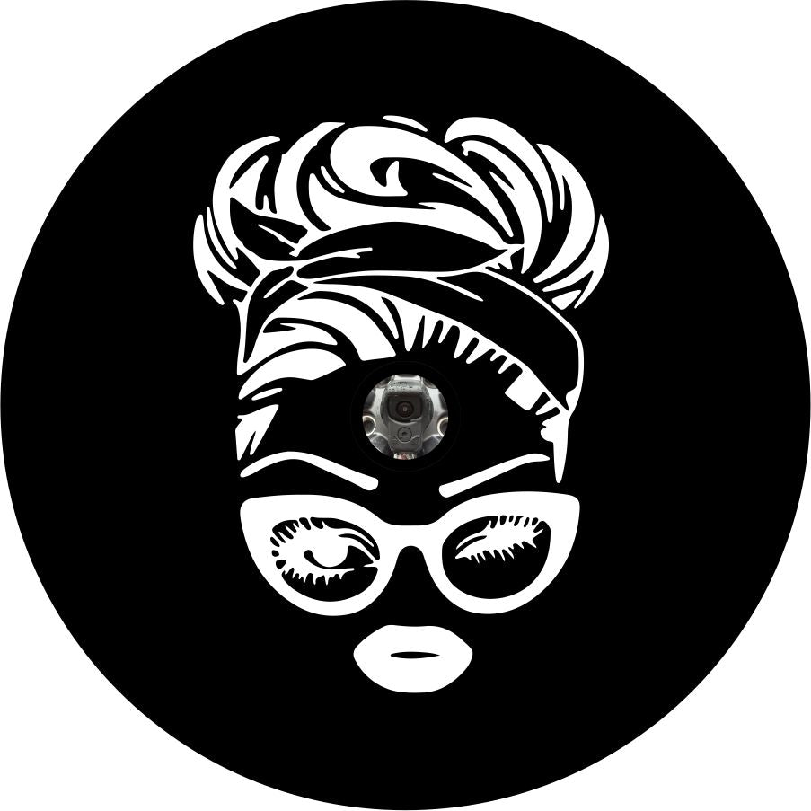 Retro 50's Messy Bun + Glasses Silhouette Bronco Spare Tire Cover - Speedlogix