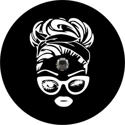 Retro 50's Messy Bun + Glasses Silhouette Bronco Spare Tire Cover - Speedlogix