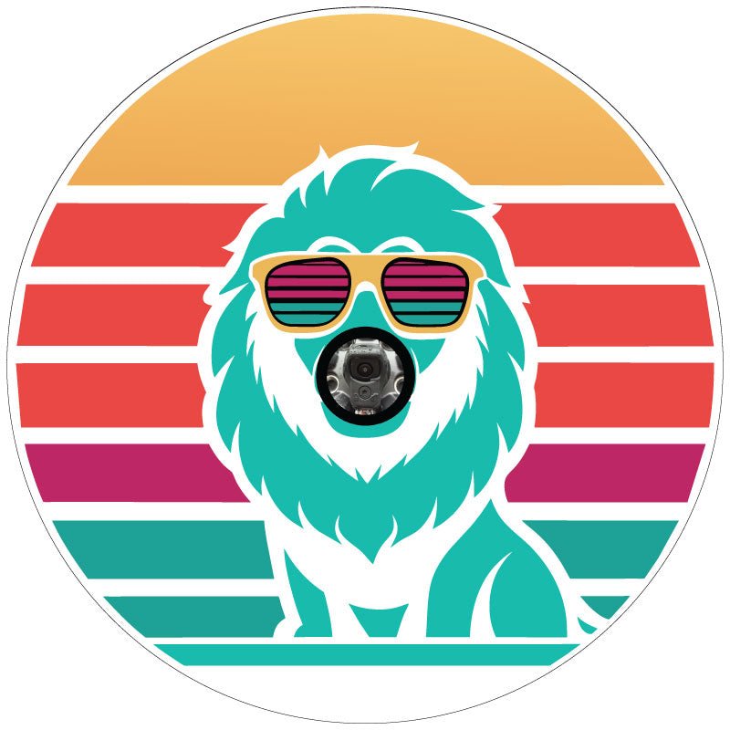 Retro Cool Lion in Sunglasses Bronco Spare Tire Cover - Speedlogix