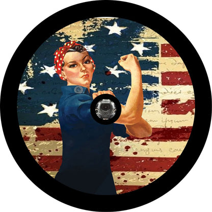 Rosie the Riveter Vintage Original American Flag Spare Tire Cover - Speedlogix
