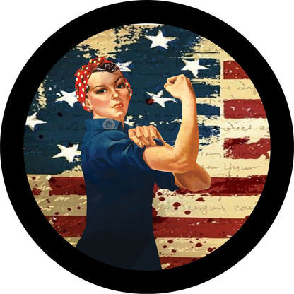 Rosie the Riveter Vintage Original American Flag Spare Tire Cover - Speedlogix