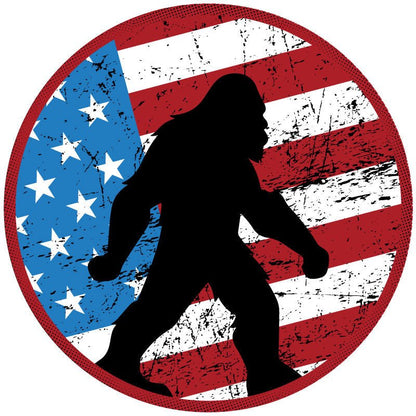 Rustic American Flag & Silhouette of Sasquatch Spare Tire Cover for Bronco, RV, Jeep, Camper, Van - Speedlogix