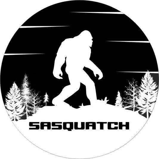 Sasquatch Bigfoot Mountain and Tree Silhouette Spare Tire Cover for Jeep, Bronco, RV, Camper, Trailer, & More - Speedlogix