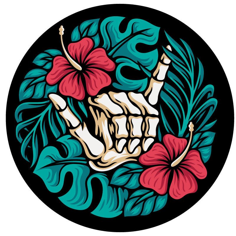 Shaka Skeleton & Hibiscus Bronco Spare Tire Cover - Speedlogix