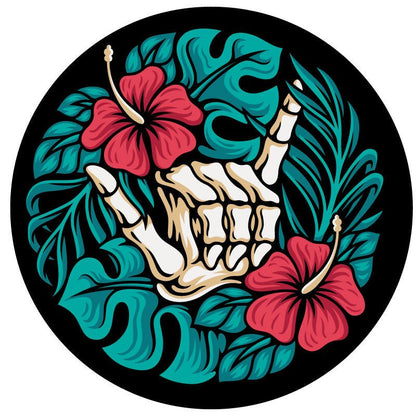 Shaka Skeleton & Hibiscus Bronco Spare Tire Cover - Speedlogix