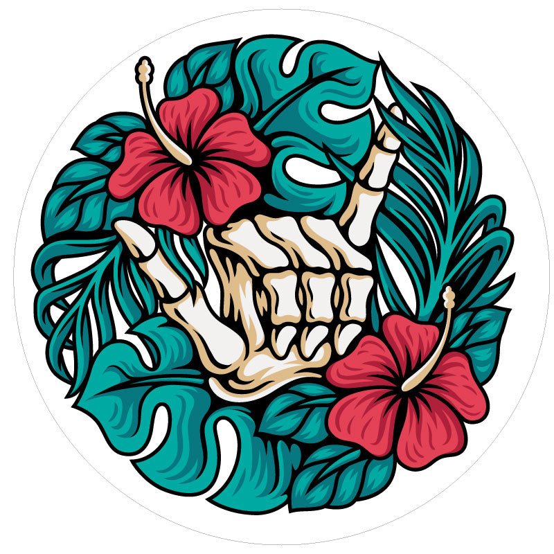 Shaka Skeleton & Hibiscus Bronco Spare Tire Cover - Speedlogix