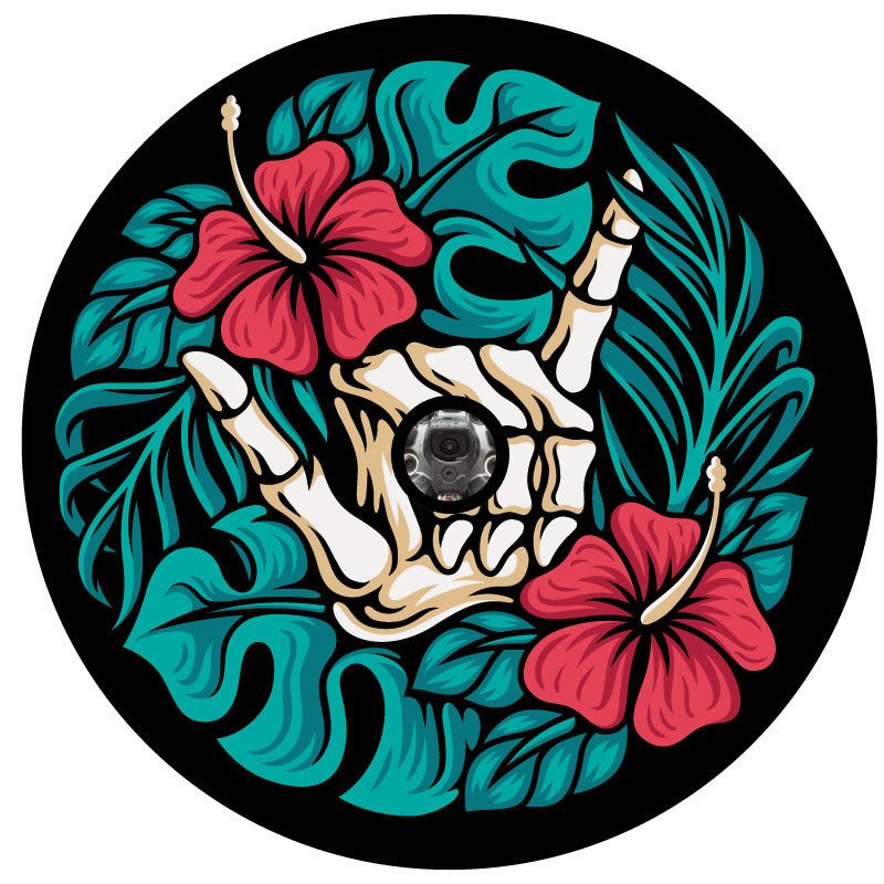 Shaka Skeleton & Hibiscus Bronco Spare Tire Cover - Speedlogix