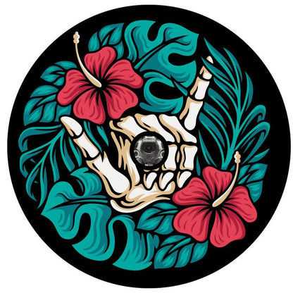 Shaka Skeleton & Hibiscus Bronco Spare Tire Cover - Speedlogix