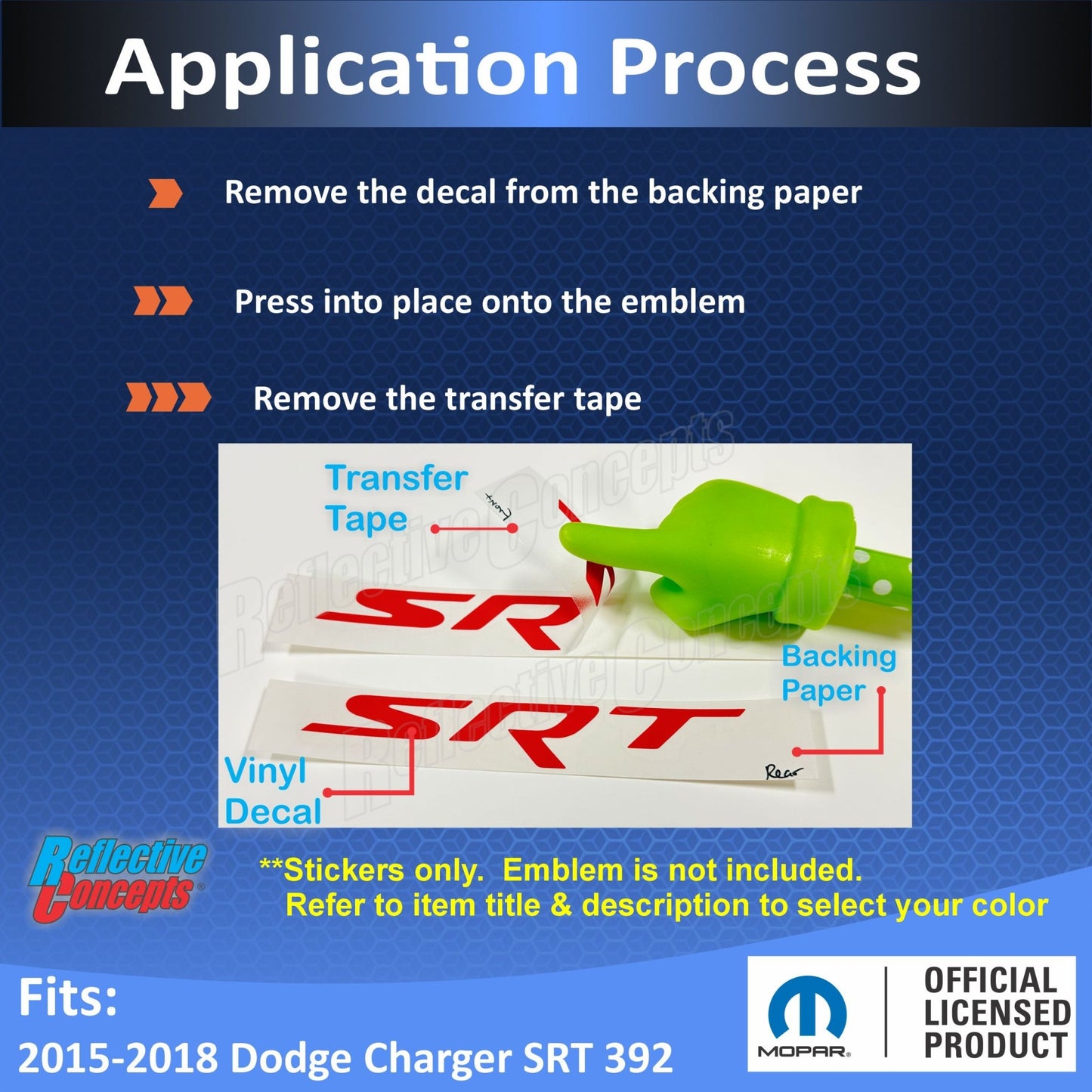 SRT Emblem Overlay Decals - 2015 - 2018 Charger SRT 392 - Speedlogix