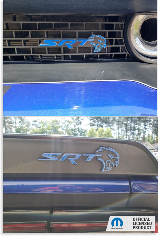 SRT Front and Rear Emblem Overlay Decals - 18 - 23 Challenger SRT Hellcat - Speedlogix