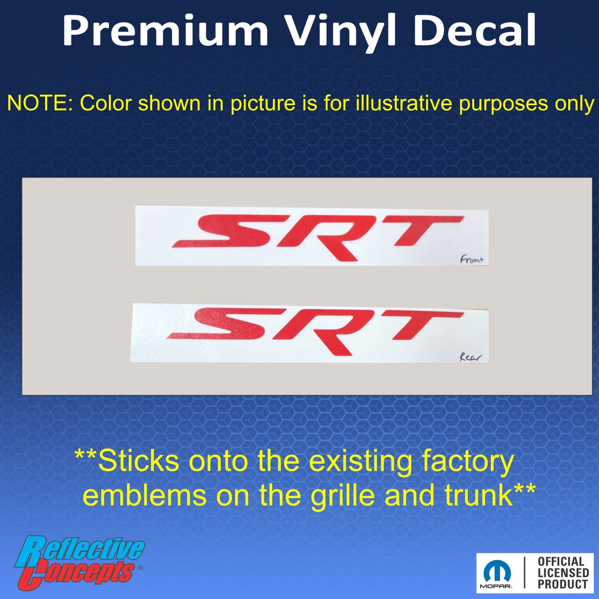 SRT Front and Rear Emblem Overlay Decals - 2015 - 2016 Challenger SRT Hellcat - Speedlogix