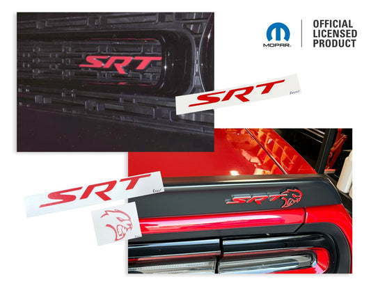 SRT Front and Rear Emblem Overlay Decals - 2017 Challenger SRT Hellcat - Speedlogix